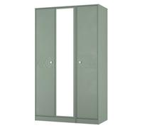 Genoa Ready Assembled Contemporary Matt Green Tall Triple Wardrobe With 1 Mirror Door (H)1960mm (W)1108mm (D)530mm