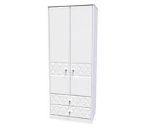 Genoa Ready Assembled Contemporary Matt White 2 Drawer Tall Double Wardrobe (H)1970mm (W)770mm (D)530mm