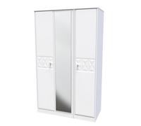 Genoa Ready Assembled Contemporary Matt White Tall Triple Wardrobe With 1 Mirror Door (H)1970mm (W)1110mm (D)530mm