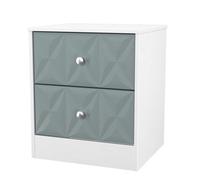 Genoa Ready Assembled Matt Duck Egg Blue & White 2 Drawer Bedside Chest (H)521mm (W)450mm (D)395mm