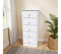 Genoa Ready Assembled Matt White No Effect 5 Drawer Bedside Chest (H)1120mm (W)450mm (D)395mm