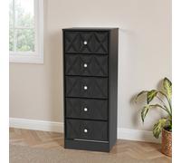 Genoa Ready Assembled Satin Black 5 Drawer Bedside Chest (H)1120mm (W)450mm (D)395mm