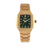 Genoa Time Designer Watch, Gold-Tone Stainless Steel Band, Green Dial, Square Case