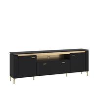 Genoa TV Cabinet 2 Door 1 Drawer 200cm Wide in Black Matt/Gold, none