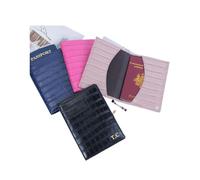 GENODA Custom Letters Embossed Crocodile Leather Passport Holder Cover Men Business Travel Passport Wallet(Black)