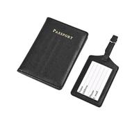 GENODA Custom Letters Travel Passport Cover Luggage Tag Set Saffiano PU Leather Ticket Passport Holder Fashion Travel Accessories Set(Black)