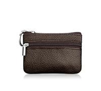GENODA Mini Multi-Color Genuine Leather Small Coin Purse Light Top Layer Cowhide Zipper Key Case Solid Color Coin Loose Money Bag(Coffee)