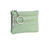 GENODA Mini Multi-Color PU Leather Small Coin Purse Light Top Layer Cowhide Zipper Key Case Solid Color Coin Loose Money Bag(D-Green)