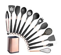 GENODA Silicone Cooking Utensils Set Kitchen Non-stick Tool Gold Plated Handle Gadgets BPA FREE Kitchenware Heat Resistant Spatula Set(Black)