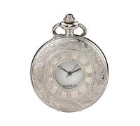 GENODA Vintage Pocket Watch Antique Roman Number Quartz Steampunk Pocket Watches Black Hollow Out Pendant Clock Chain Necklace Men Gift(Silver)