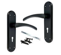 Genova Door Handles Matt Black Twist Lever Lock on Modern Marina Backplate for Internal Wooden Doors