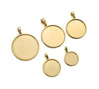 GENPICONG 5pcs Gold Stainless Steel Bases 20/25/30/35/40mm Cabochon Cameo Base Tray Bezel Blank Necklace Pendant For DIY Jewelry Making
