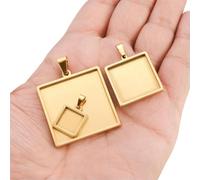 GENPICONG 5pcs Gold Stainless Steel Square Blank Bases For Pendants Tray 10/15/20/25/30mm Cabochon Bases Setting Jewelry Making Supplies