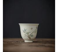GENPICONG Retro Handmade Ceramic Teacup Chinese Hand Painted Flowers and Birds Tea Bowl, Travel Meditation Cup, Household Tea Cup