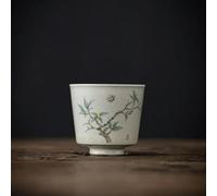 GENPICONG Retro Handmade Ceramic Teacup Chinese Hand Painted Flowers and Birds Tea Bowl, Travel Meditation Cup, Household Tea Cup