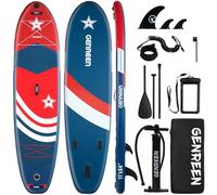 Genreen Paddle Board Stand up Paddle Board Newly Improved 11'*34'' Extremely Stable Thickened PVC 3 People 3 fins for JP customers 2 Side Layers 450LBS Tie-Downs×2 (Navy Blue Red)