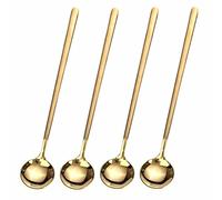 GENRICE 4 PCS 6.7 Inches Gold Long Handle Coffee & Tea Spoons, Stainless Steel