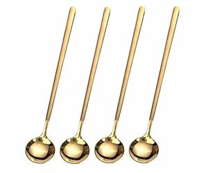 GENRICE 4 PCS 6.7 Inches Gold Long Handle Coffee & Tea Spoons, Stainless Steel
