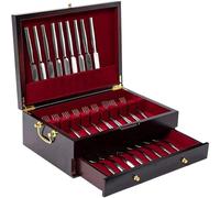 GENRICE Wooden Silverware Chest with Handle and Felt Lined, Double-layer Silverware Box Storage for 12 or 16+ Sets of Utensils