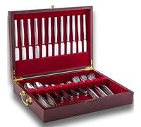 GENRICE Wooden Silverware Chest without Silverware, Silverware Box Storage for Silver, Silverware Case with Handle and Felt Lined, Flatware Chest for 12 sets of Utensils