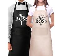 Genrics Couple Aprons for Cooking-The Boss The Real Boss Apron Set Funny Adjustable Baking Aprons His and Her Engagement Anniversary Wedding Valentines Day Bridal Shower Gift, Black, 27.5Lx31.4W INCHS