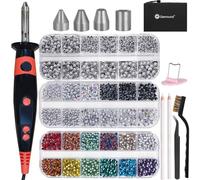 Genround Hotfix Rhinestone Setter, LCD Display Hotfix Applicator Tool Bedazzler Kit with Rhinestones Hot Fixed Wand for Clothes Clothing Fabric Crafts 6000pcs AB Crystal Clear 3 Gems Sizes Tips