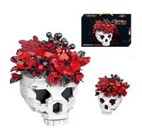 Genruron Skull Rose Flowers Building Block Set, 557 PCS Horror Skeleton Flower Bouquet Building Kit, Goth Skeleton Bouquet Botanical Collection Kit for Adults, Gothic Home Table Decor