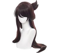 Genshin Impact Beidou Cosplay Wig Dark Red Brown Hair Detached Buns Cosplay Anime Wigs Heat Resistant Synthetic Wigs Halloween
