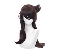 Genshin Impact Beidou Cosplay Wigs Long Brown Straight Wig with Bun Heat Resistant Synthetic Hair Game Cos Halloween