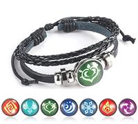 Genshin Impact Bracelet,1 PCS Adjustable Animne Luminous Bracelet + 7 PCS Replacement Pendants Avenger Leather Braided Bracelets Glow in Dark Bracelet of Fire Ice Wind Grass Rock Thunder Water