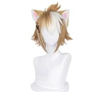 Genshin Impact Cosplay Gorou Wig Men Short Brown Hairpiece with Ears Game Cosplay Synthetic Hair Heat Resistant Halloween OneSize 2wigandears