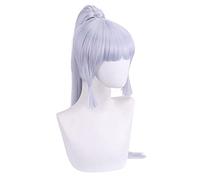 Genshin Impact Cosplay Shenli Linghua Wig Kamisato Ayaka 80cm Long Straight Ponytail Bangs Temples Heat Resistant Hair