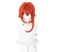 Genshin Impact Diluc Cosplay 60cm Long Red Wig Cosplay Anime Wigs Heat Resistant Synthetic Wigs Halloween Cosplay Hair