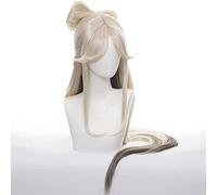 Genshin Impact Game Role Ningguang Cosplay Wig Long Straight Sliver Bowknot Ponytail Bang Hair(Ningguang) Cosplay Anime Wig Coser