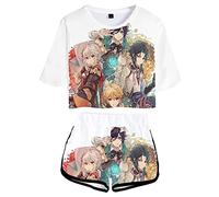 Genshin Impact Kaedehara Kazuha Tracksuit 2 Piece Sets Anime Manga 3D Printed Cropped Tops and Shorts Suit for Womens Teen Girls