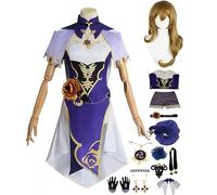 Genshin Impact Lisa Cosplay Costume Outfit with Wig Hat,Game Characters Hutao Klee Venti Uniform Dress Full Set Women Girls,Blue,3XL