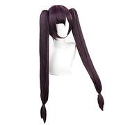 Genshin Impact Mona Cosplay Dark Purple Wig Pigtails Synthetic Long Straight Heat Resistant Halloween Wigs + Wig Cap
