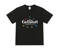 Genshin Impact Summer Casual Breathable Short Sleeve T-Shirt Genshin Impact The Seven Elements of The Vision T-Shirt Black