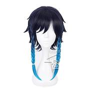 Genshin Impact Venti Wig Gradient Blue Short Braided Heat Resistant Synthetic Hair Halloween Carnival Party Wigs Cosplay Wig