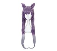 Genshin Impact Wig Keqing Cosplay Purple Long Curly Ponytails Ears Horns Pigtails Heat Resistant Women Halloween Wig Cap