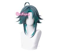 Genshin Impact Xiao Cosplay Men 40cm Green Mixed Wig Cosplay Anime Cosplay Wigs Heat Resistant Synthetic Wigs Halloween
