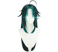 Genshin Impact Xiao Cosplay Wig Mixed Dark Green Blue Long Straight Heat Resistant Hair Halloween Role Play Women Wigs