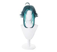 Genshin Impact Xiao Wig Cosplay Mixed Dark Green Blue Short Heat Resistant Hair Adult Halloween Role Play