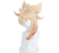 Genshin Impact Yoimiya Cosplay Wig Gradient Blond Orange Ponytail Heat Resistant Hair Pelucas Anime Role Play Wigs + Hairnet Cosplay Anime Wig Coser