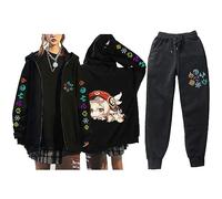 Genshin Impact Zip Up Hoodie&Pants Kaedehara Kazuha Hoodie Genshin Impact Trousers Cosplay Tracksuit Xiao Qiqi Klee Thoma Diona Cyno Print Two Piece Set