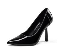 GENSHUO Unique Cone Shaped Stiletto Heels - 10cm Height, Pointed Toe for an Elegant and Confident Style, Black Patent, 6.5 UK
