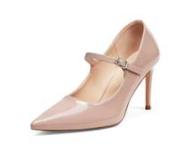 GENSHUO Women Mary Jane Pumps High Heels Pointed Closed Toe Stiletto with Strap Comfortable Vintage 3.2 Inch Office Wedding Dance Party Dress Shoes, Nude, 6 UK