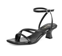 GENSHUO Women's Kitten Heel Sandals, Strappy Open Toe, Comfy Ankle Strap, Chic Summer Shoes, Black, 5.5 UK
