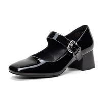 GENSHUO Women's Low Chunky Block Heels, 2 Inch Mary Jane Shoes Square Closed Toe Ankle Strap Dress Office Church Pumps, Black, 3.5 UK