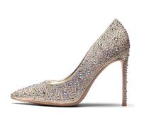 GENSHUO Womens Stiletto Court Shoes 10CM Sexy Slip On Pointed Toe Sparkly High Heels for Party Prom Wedding Stiletto Heels Glitter Gold Rhinestone Size 4.5 UK